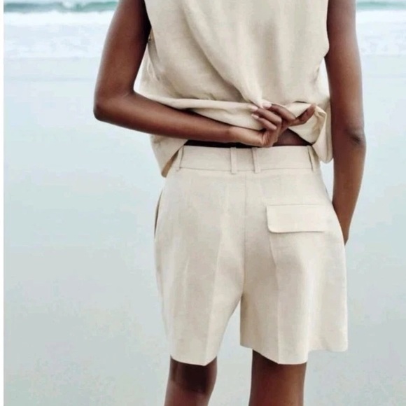 Zara Pleated High Rise Linen Blend Short Size M - Picture 5 of 11